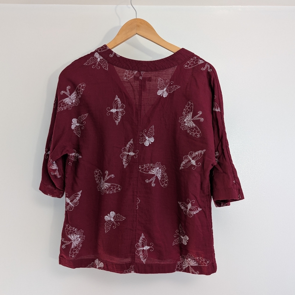 Linen-Style Butterfly Print Top - Picture 3 of 3